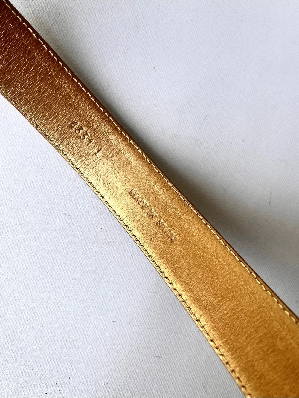 Vintage 1980's Size 34 Genuine Leather Gold Lame Belt by Tony Barcelo Spain